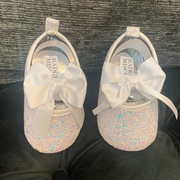 Badgley Mischka - White Glitter Ballet Infant Girls Shoes - Size 3 - New in Box - Picture 2 of 16